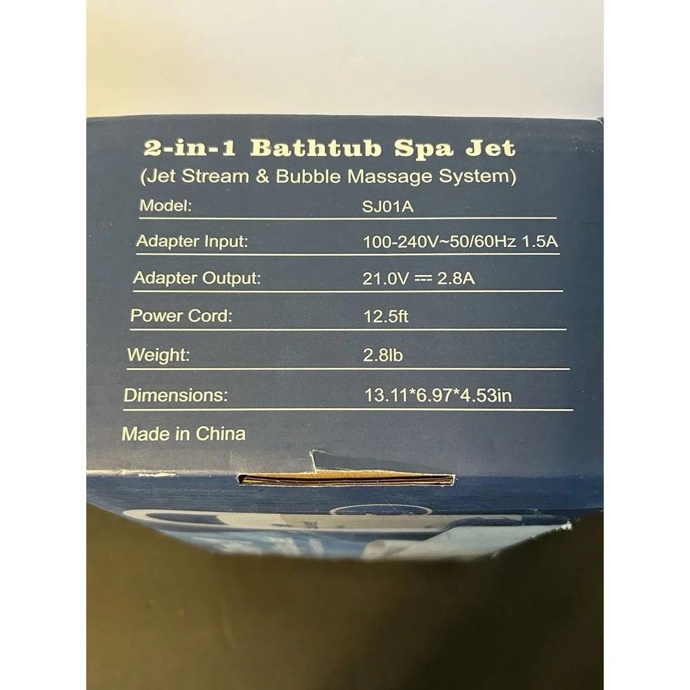 2-in-1 Bathtub Spa Jet Stream‎ & Bubble Massage System White Blue SJ01A